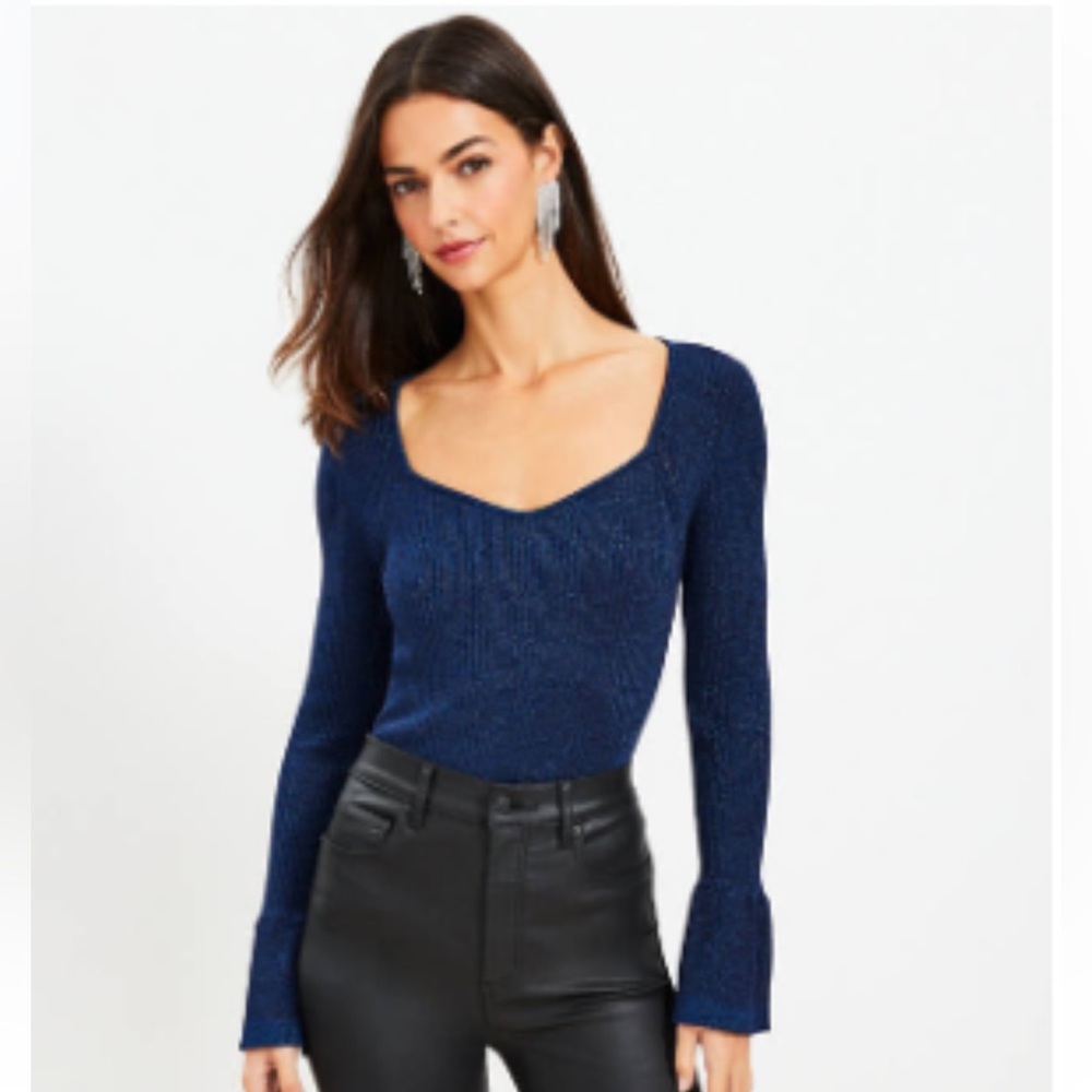 LOFT - Shimmer Ribbed Cuff Sleeve Sweater
